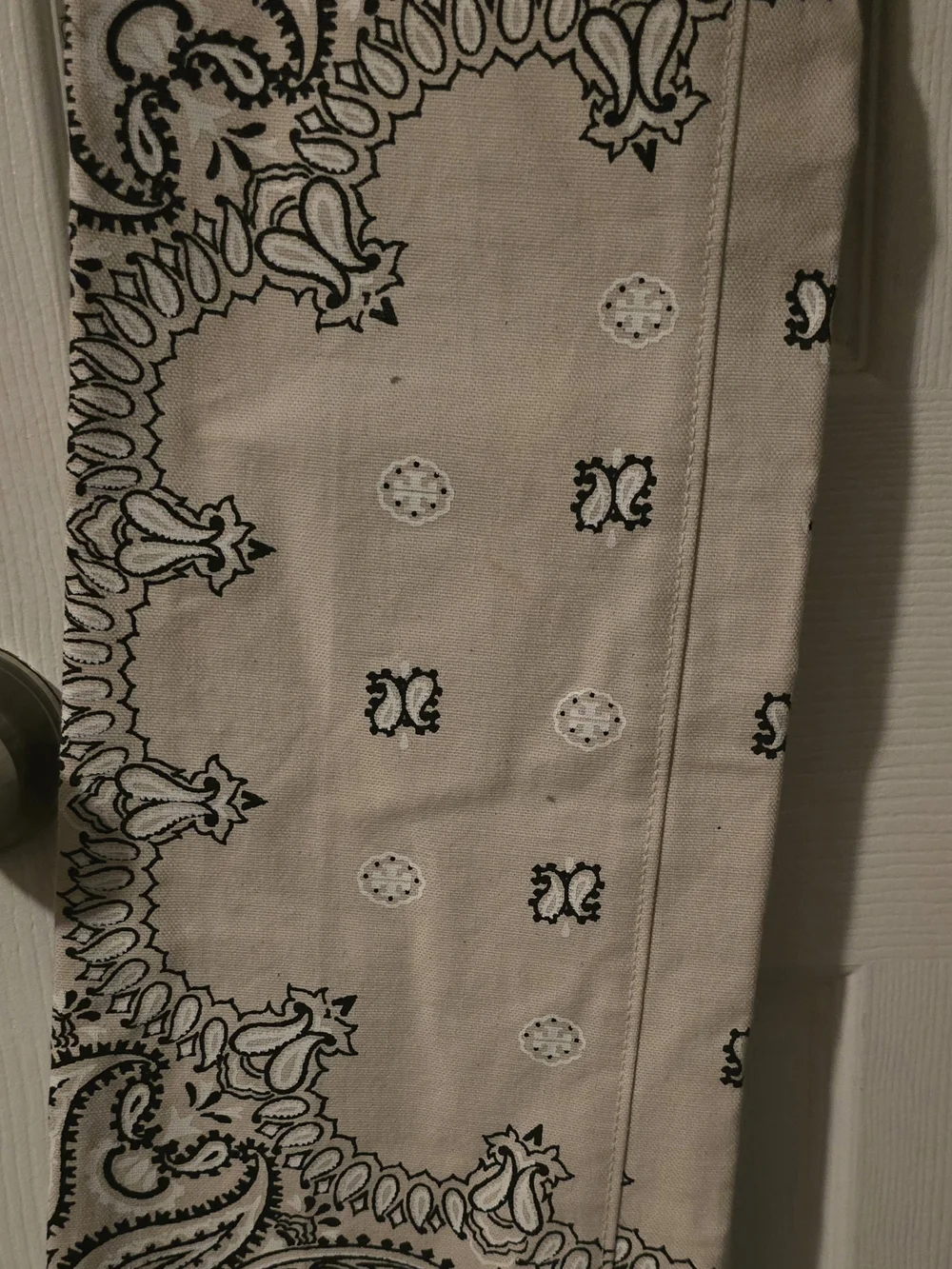 Tory Burch Cream and Black Bandana-Print Boot Cut Jeans